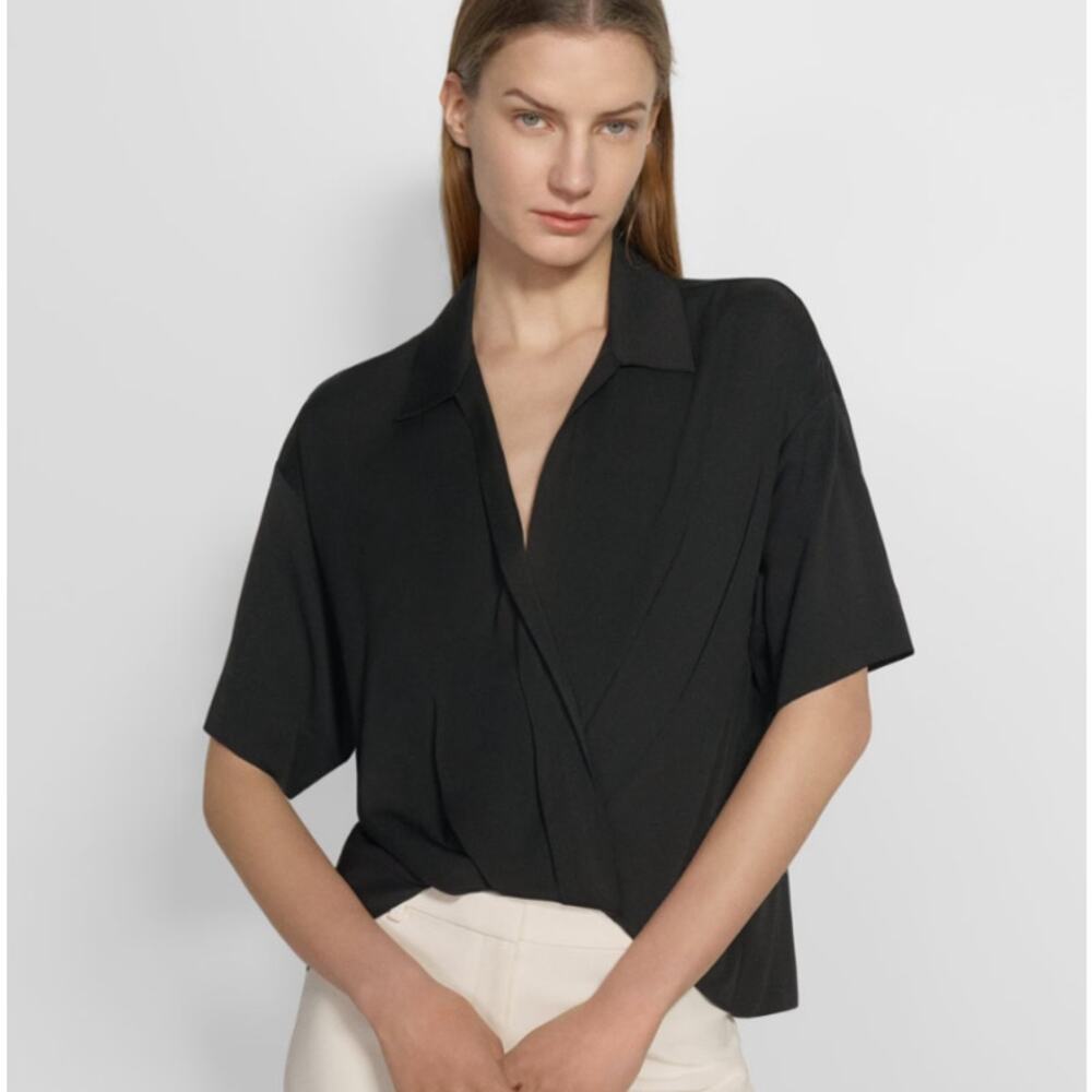 Theory Twist Blouse in Stretch Silk (Size XL)